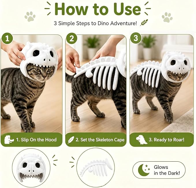 Glow-in-the-Dark Dinosaur Skeleton Cat Costume