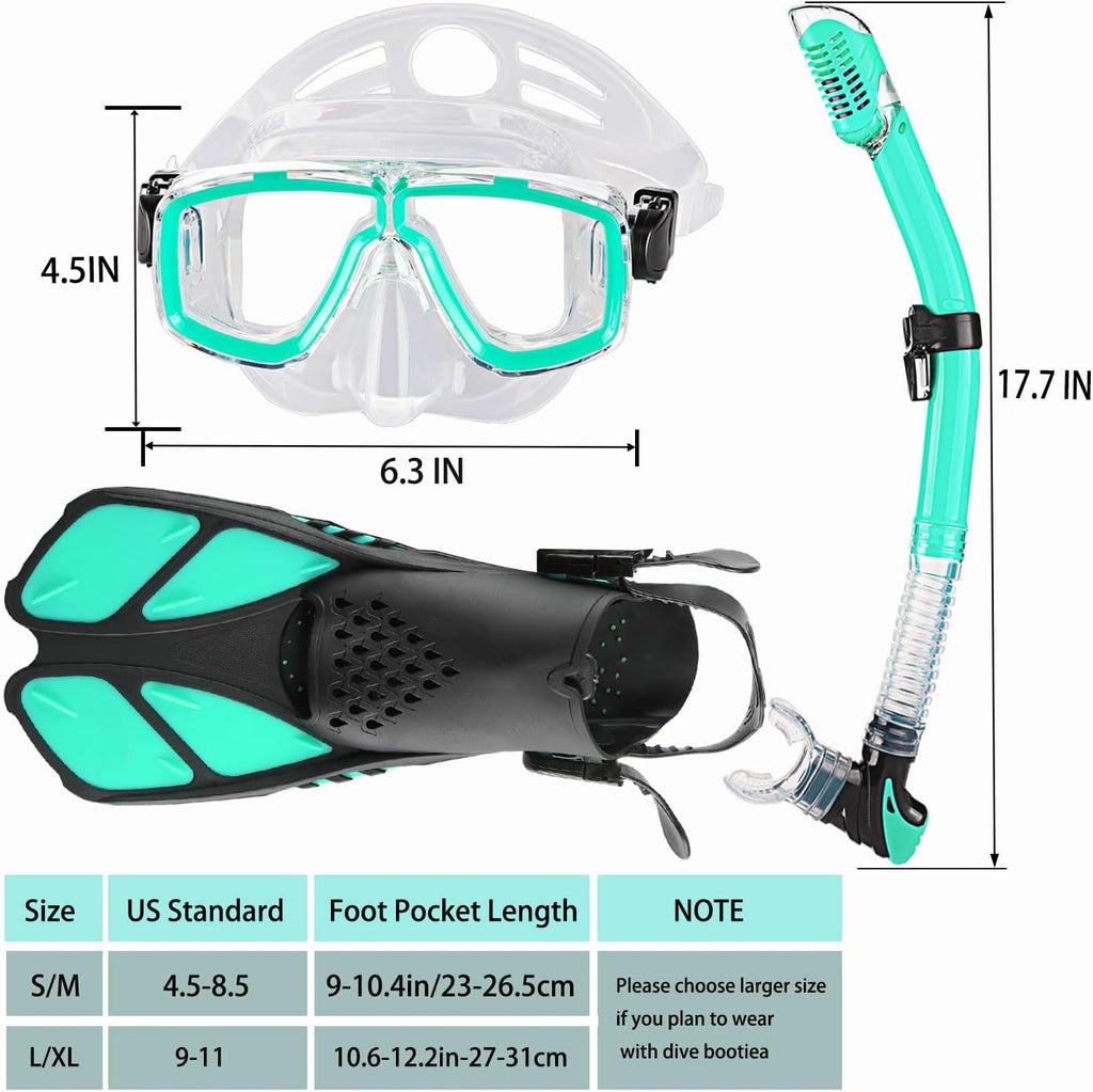 Snorkeling Gear for Adults with Bag Anti-Fog Snorkel Sets for Travel