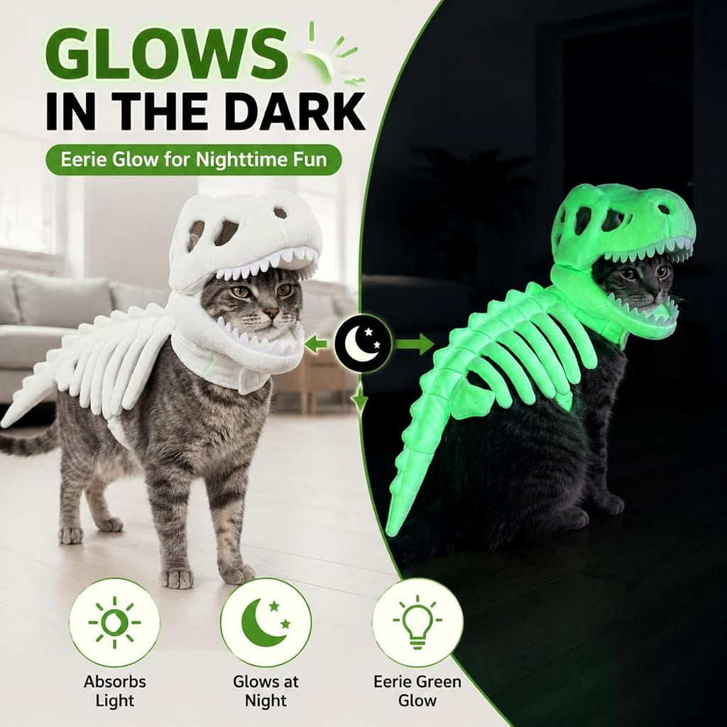 Glow-in-the-Dark Dinosaur Skeleton Cat Costume